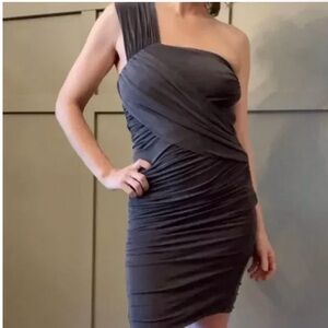 All Saints Emile One Shoulder Bodycon Ruched Dress Slate Gray Size 6